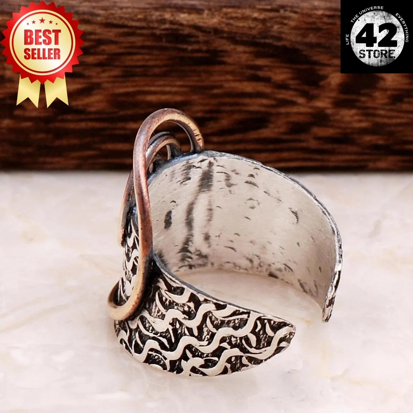 Hammer forged handcrafted adjustable Unisex silver ring