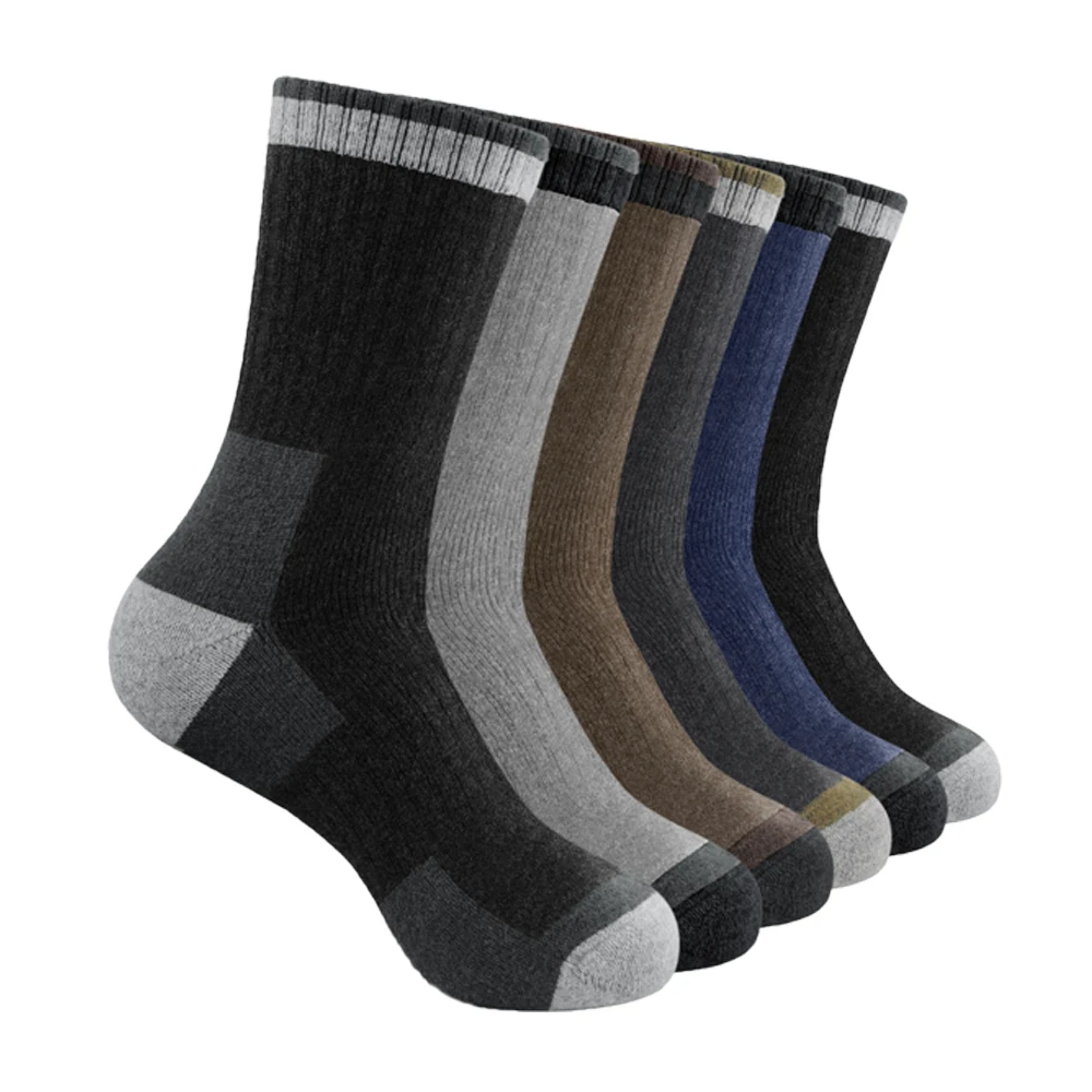 5 Pairs Merino Wool Socks Men Terry Crew Cushion Socks Cushioned Boot Socks for Outdoors Hiking Work Home Moisture Wicking Sock
