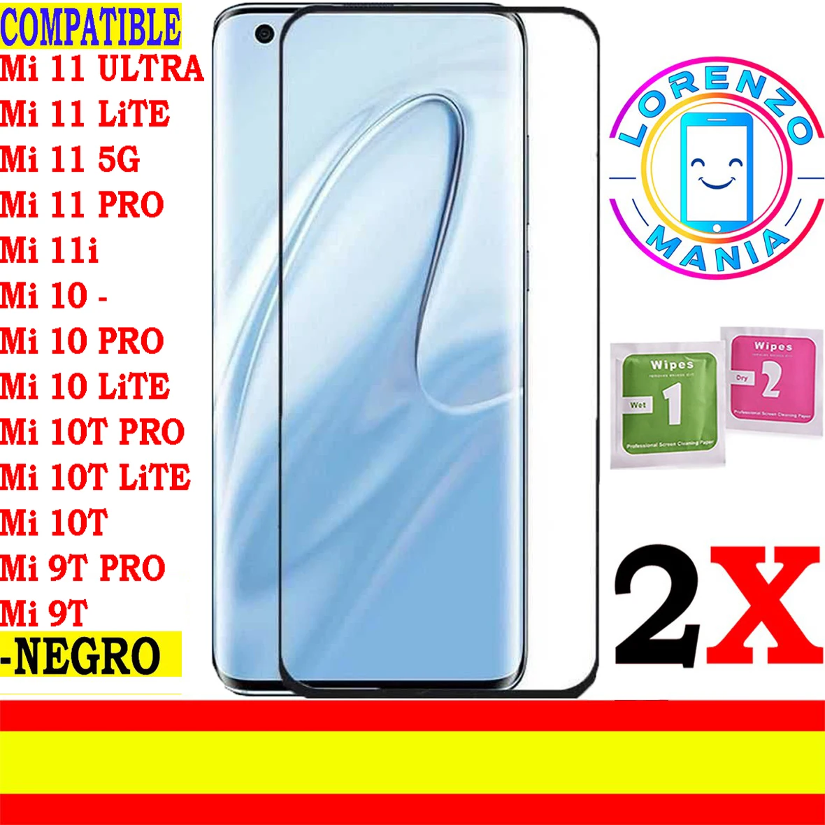2 Proteggi Schermo Compatibile Xiaomi Mi 11 Ultra 5G, Mi 11 Lite 5G, Mi 11 Pro 5G, Mi 11 5G, Mi 11I, Mi 10, Mi 10 Pro, Mi 10 Lite, Mi 10T Pro, Mi 10T 