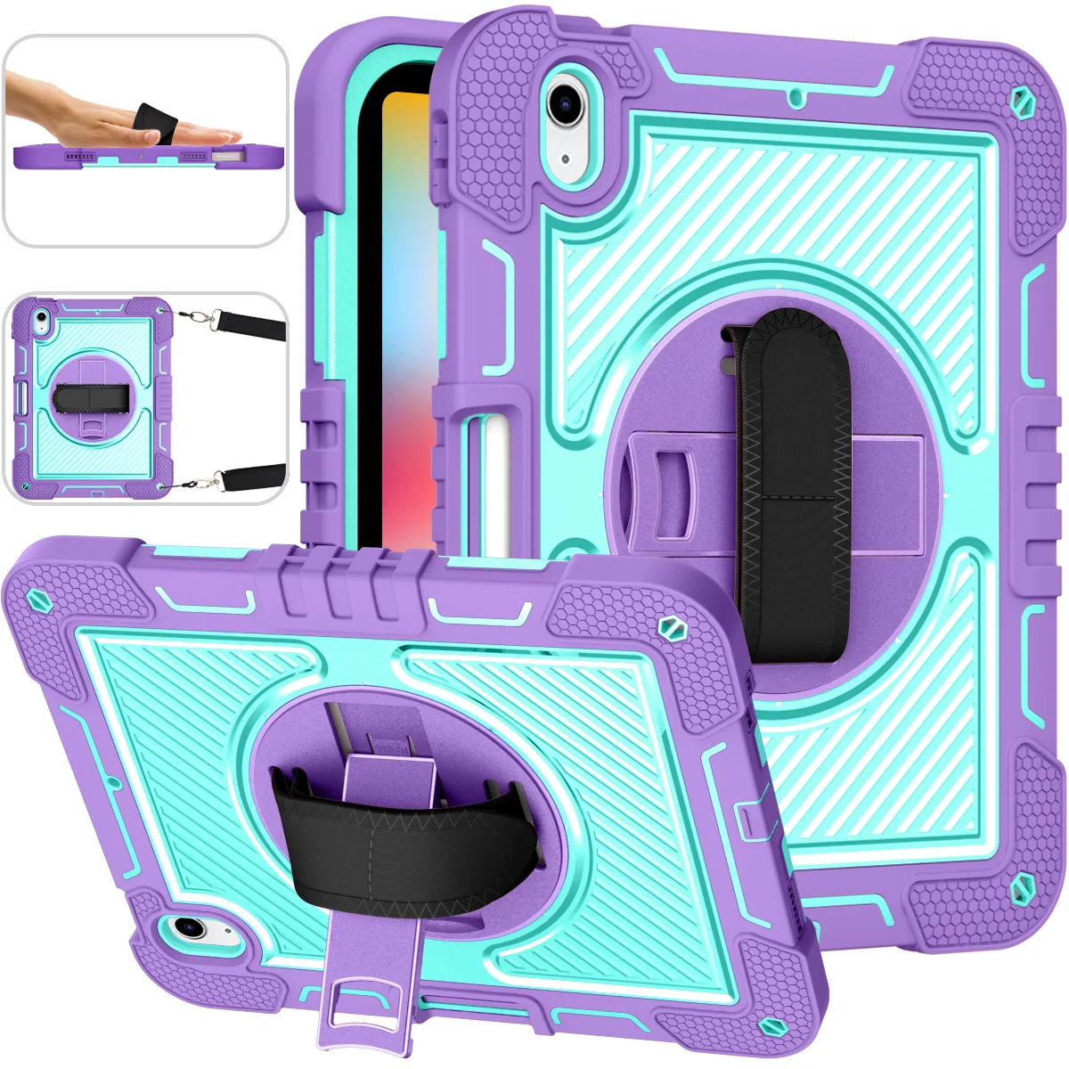 

Kickstand Handle Shoulder Strap 360 Rotation Shockproof Rugged Case For iPad 10th Gen 10.9" 2022 Cover