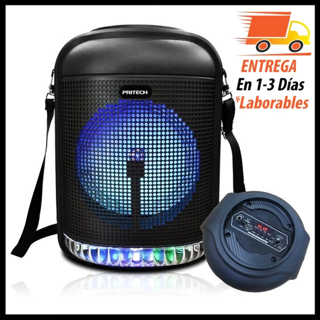 Altavoz Bluetooth Portátil Potente con Efecto de Luces Multicolores LED,  Asa para Transporte, Pantalla Digital, Lector