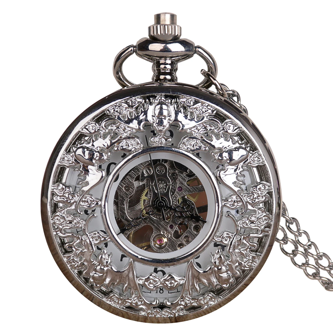 

Antique Full Silver/Gold Stainless Steel Pocket Watch Mechanical Men Steampunk Vintage Hand-wind Engraved Fob Watch Clock Women