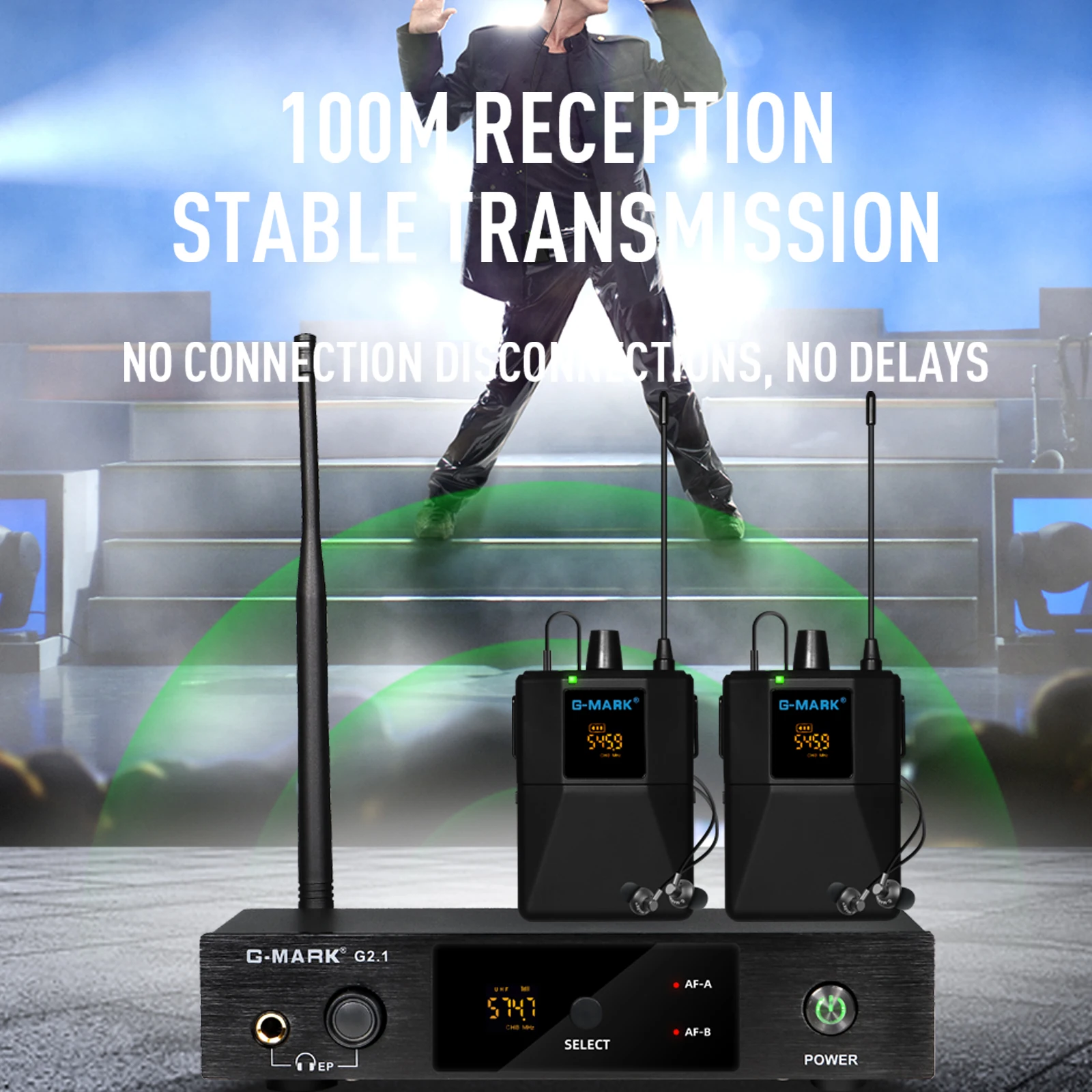 Wireless Monitoring System UHF Mono Stage Return Frequency Selectable For Singer Guitar Studio Band DJ G-MARK G2.1IEM wireless in ear monitor