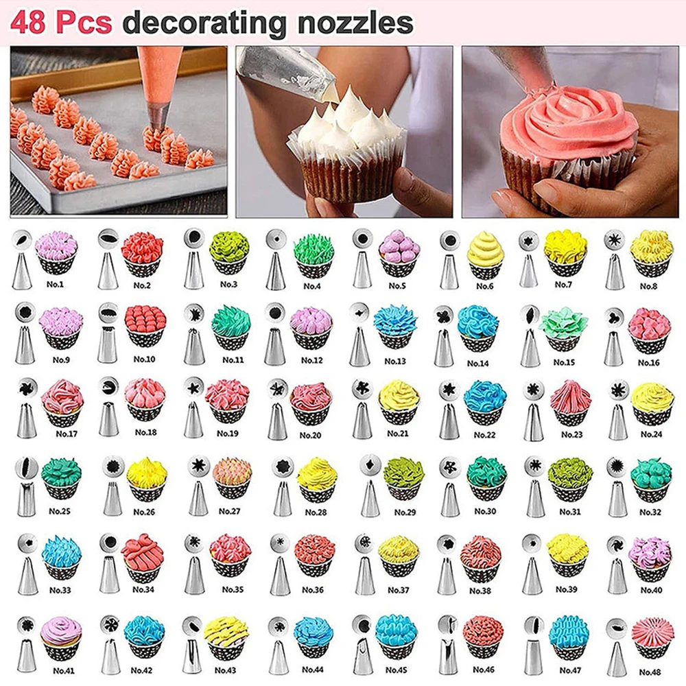 Cake icing nozzles Stainless Steel Nozzle Tips DIY Cake Decorating Tool Icing Piping Cream Pastry Bag Nozzle Kitchen Bakery Tool 24/48 pcs