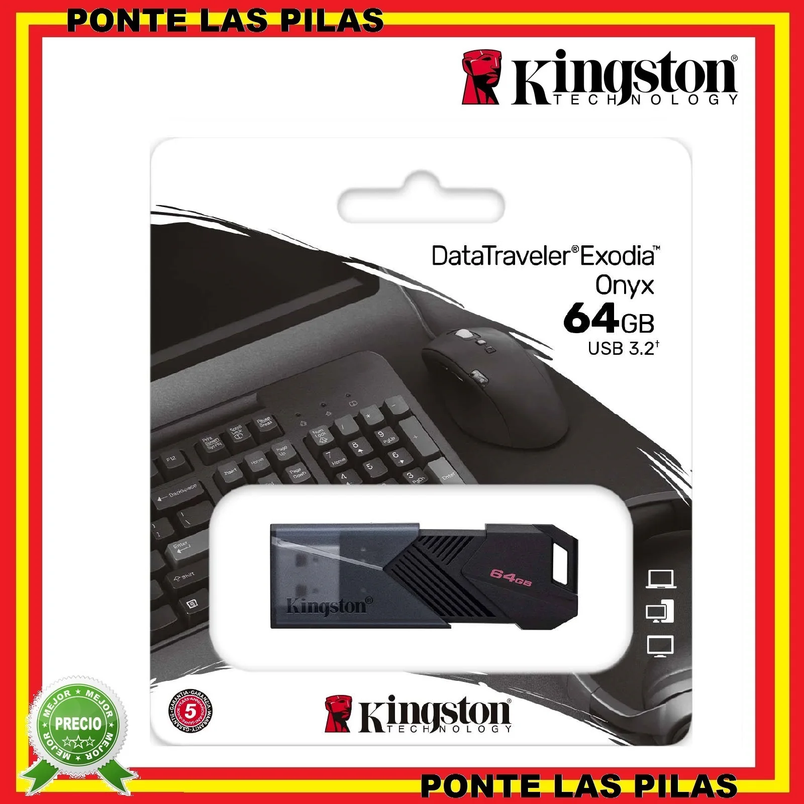 Pendrive Kingston 64Gb Usb 3.2 Exodia Onyx Datatraveler-Memoria Unità Flash Originale Archiviazione Pc Portatile