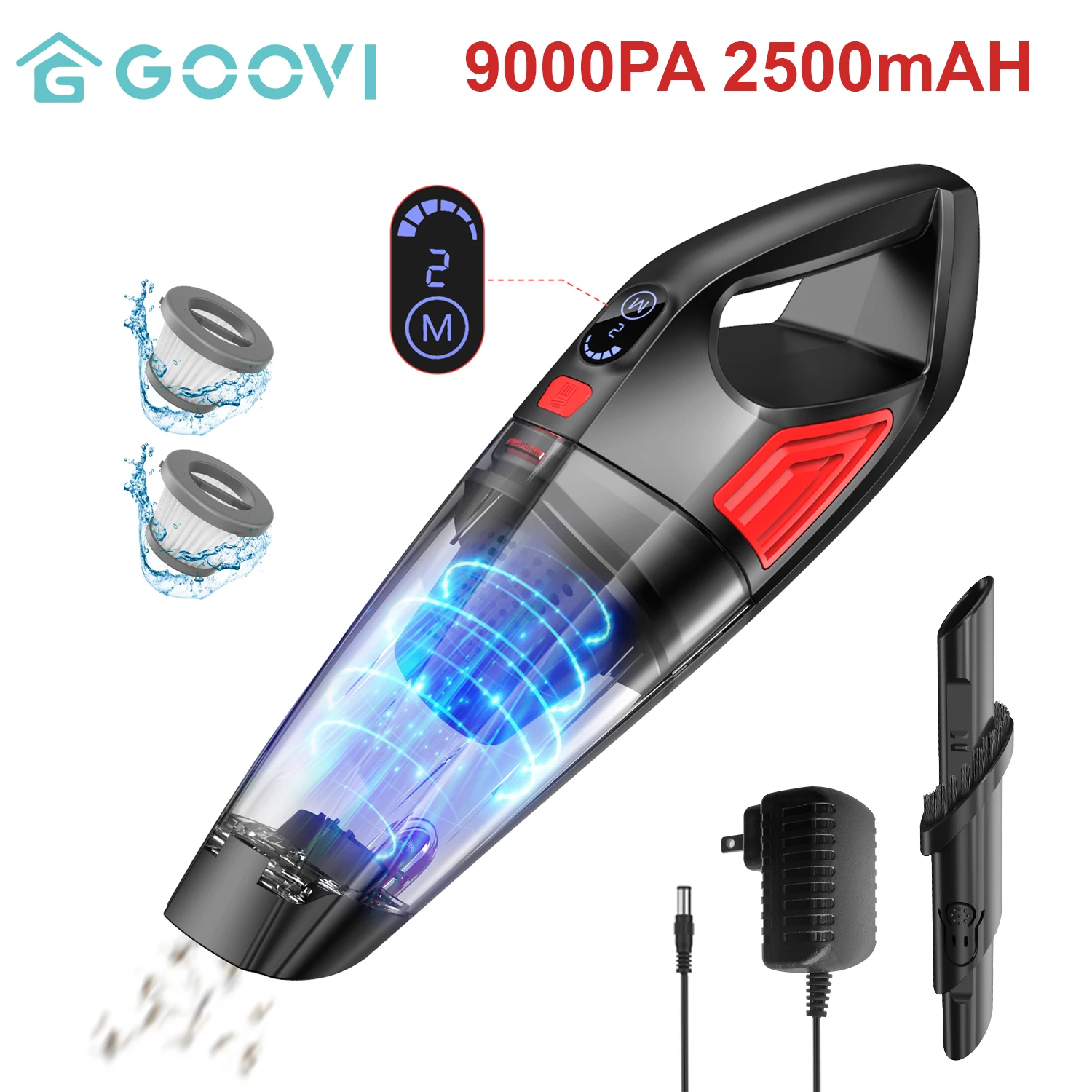 

GOOVI 9000Pa Wireless Car Vacuum Cleaner Cordless Handheld Auto Vacuum Home & Car Dual Use Vacuum Cleaner With Built-in Battrery