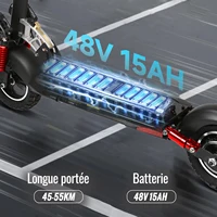 Trottinette électrique avec siège, 800W, vitesse maximale 45-50 km/h, autonomie 55 km, pneus tout-terrain 10 pouces, double amortissement, pliable. 6