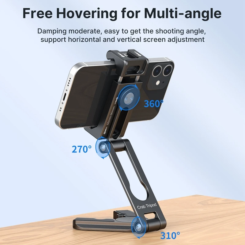 VIJIM Ulanzi HP004 Metal Foldable Smartphone Holder Mount for Tripod 360° Rotatable With Cold Shoe 1/4'' Screw for Mic Led Video