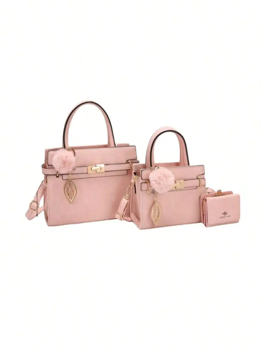 Bolso de mano de unicolor, adecuado para ir al trabajo y viajar Set de 3 Bolsos Elegantes para mujer con asa y correa ajustable