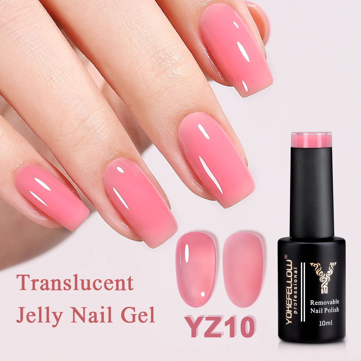YOKEFELLOW Garnet Shimmer Gel Nail Polish 10ML YZ10 Jelly Natural Pink Translucent Color UV Light Cure Gel Polish for Nail Art
