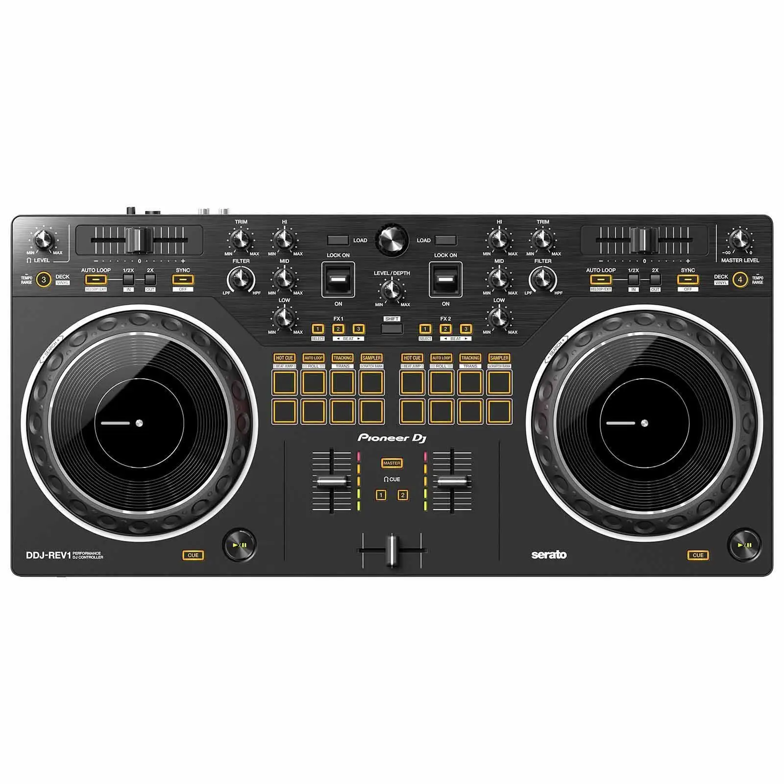 개척자 DDJ-REV1 스크래치 스타일 DJ 컨트롤러, 2 채널, 15 PA 스피커 팩 포함, 베스트 세일