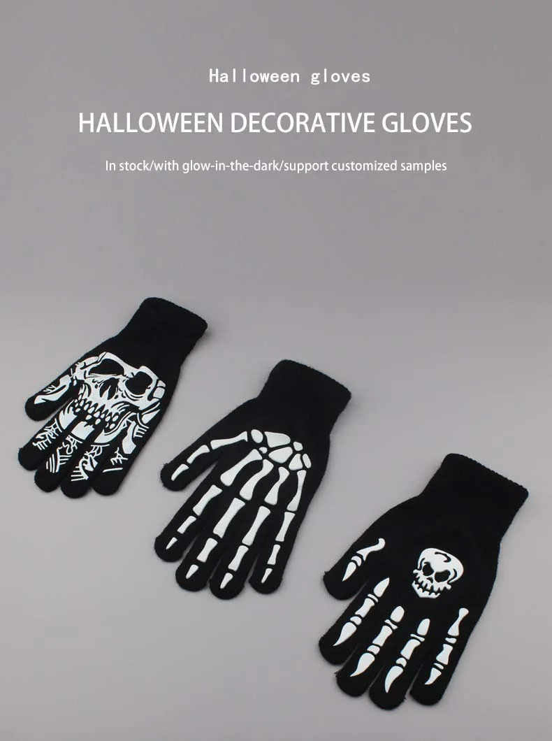 Stricken Handschuhe Skeleton Kopf Leuchtende Halbe Finger Volle Finger Drucken Warme Atmungsaktive Männer Frauen Fitness Handschuh Radfahren Ausrüstung – Detail 1