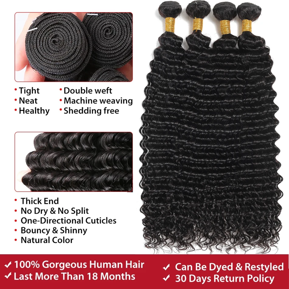 30Inch Deep Wave 1 3 4 Bundles Deal Malaysian Hair Weave Bundles Virgin Human Depp Water Curly Extensions Tissage human hair extensions human hair bundles human hair bulk