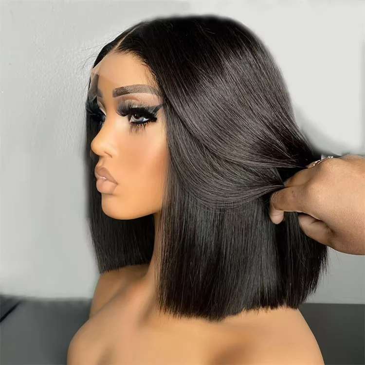 Parrucche Bob in Capelli Umani 13x4 HD Lace Front per Donne Nere, Parrucche Bob Senza Colla in Capelli Umani Pre-Piumate e Pre-Tagliate con Baby Hair 200% - immagine 2
