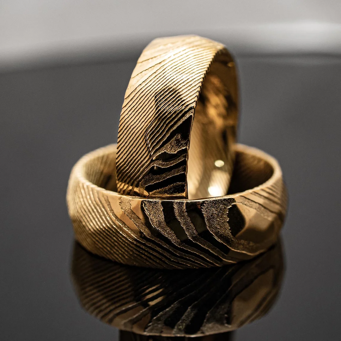 Wedding Rings Ring Set Couples Rings Wedding Ring Damascus Steel band ring for Groom Bridesman Couple