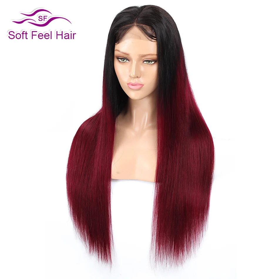 

4x4 Bone Straight Lace Closure Wigs HD Transparent Brazilian Human Hair Wig PrePlucked with Baby Hair Ombre T1B/99J Straight Wig