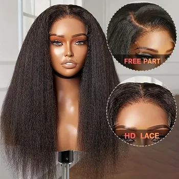 250 Density Kinky Straight Human Hair Wig 40 Inch 13x4 Hd transparent Lace Front Human Hair Wigs For Black Women Ready To Wear 1