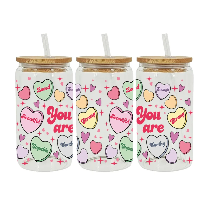 UV DTF Transfer Sticker for 16oz Libbey Glasses Wraps Bottles Cup Can DIY Waterproof Decals adhesive vinyl stickers glass can wrap