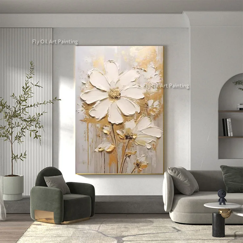 Large Flower Oil Painting on Canvas Hand Painted Abstract Floral Wall