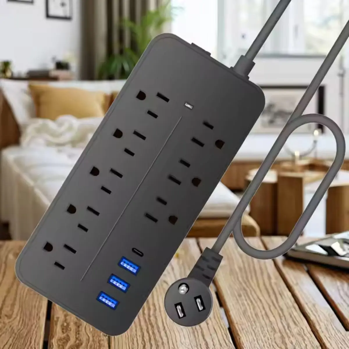 Adaptador De Enchufe Multifuncional Con 8 Salidas AC 3 USB-A Y 1 USB-C Adaptador Eléctrico Para Consumidores