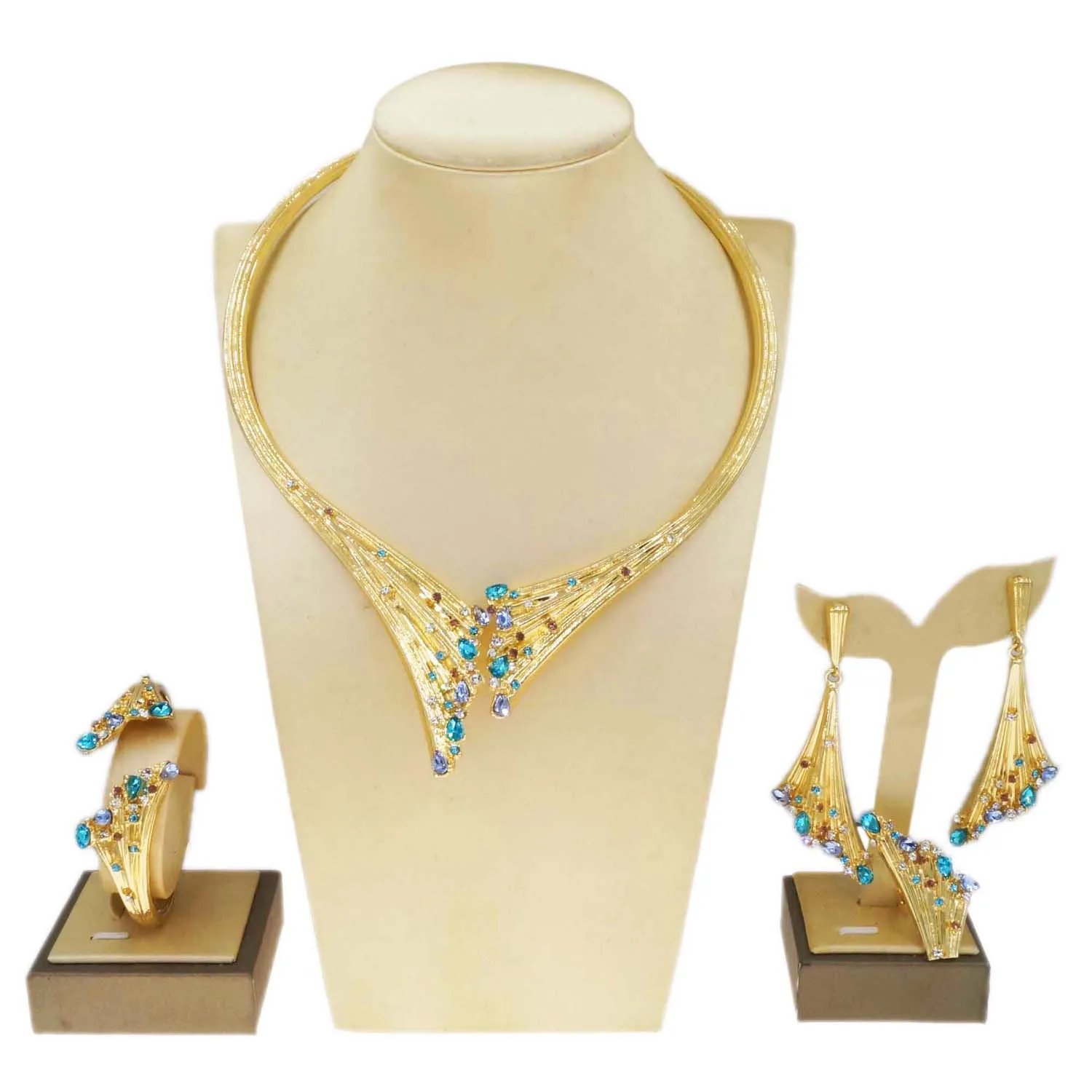 Buy Accessher Gold Plated Floral Necklace Set of 2 Studded with Sapphire Blue  Stones Online