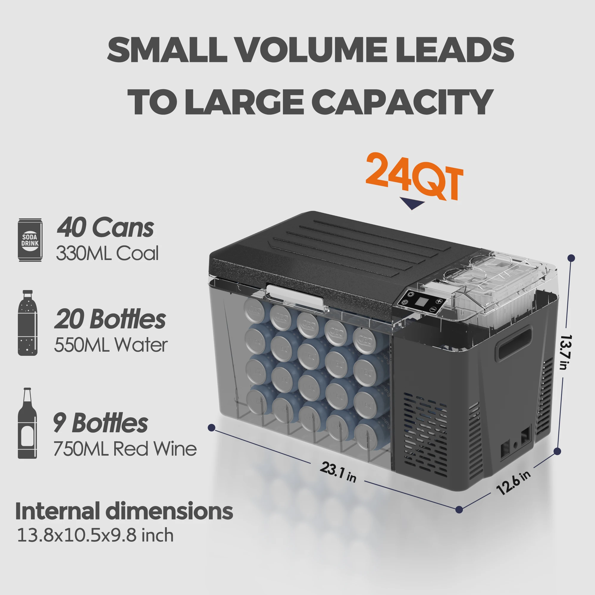 12 Volt Refrigerator,26QT(24L) Portable Fridge with 12/24V DC & 110-240V AC,7℉~50℉,Freezer Cooler for RV,Camping, Home