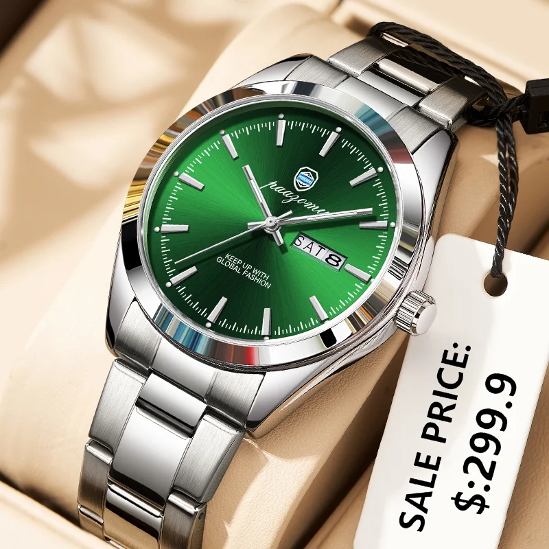 PAAZOMU Luxury Sport Quartz Man Wristwatch Waterproof Luminous Date Week Men Watches Stainless Steel Men's Watch Male Reloj+box