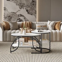 Lot de 2 Tables Basses Gigognes, Table de Salon Ronde, Table Basse Gigogne avec Rangement Ensemble de Table Basse avec Cadre Métallique Durable pour Salon, Chambre, Bureau 5