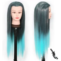 Modèle de tête de mannequin avec cheveux synthétiques longs, tête de mannequin tête de formation de coiffeur, tête de poupée pour la pratique du tressage 6