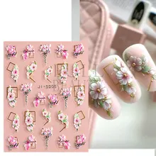  5D Acrylic Flowers Stickers Nails Art Supplies Gradient Pink White Floral Lace Nail Slider Summer Manicure Decor Foils STZ-5D43 