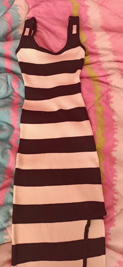 2024 Stripe Summer Elastic Split Bodycon Dress Sexy Beach Vacation Sundress Women Casual Slim Pencil Vestidos Maxi Long Dress photo review