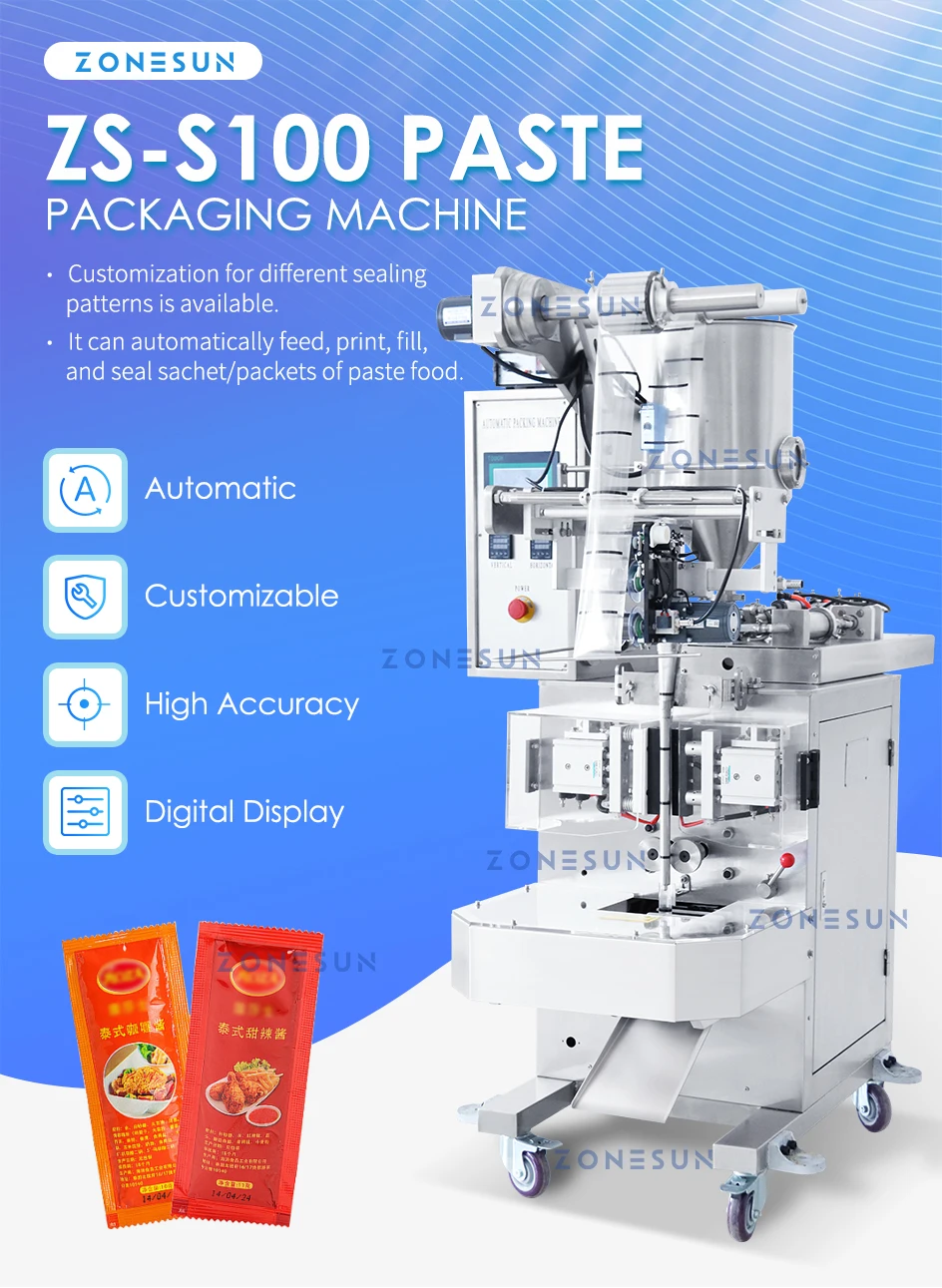 ZONESUN Automatic Paste Liquid Packaging Machine Ketchup Honey Stick Oil Vinegar Water Sachet Sealing Filling ZS-S100