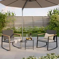3 Pieces Rocking Patio Bistro Set with Anti-Scald Armrest, Outdoor Patio Wicker Furniture Set with Glass Table and Cushio 4