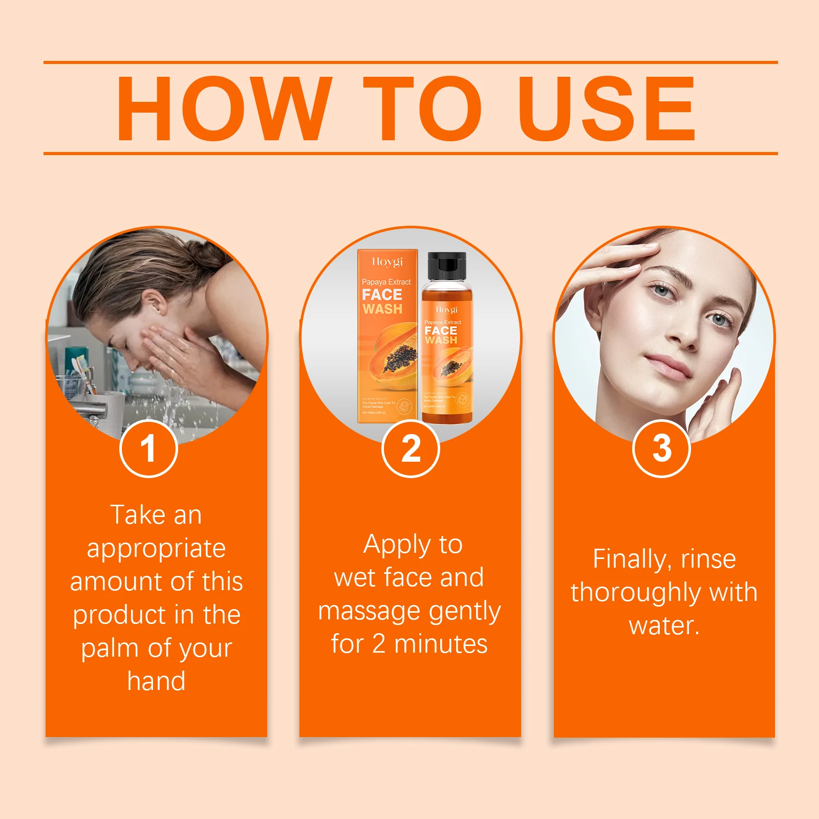 Hoygi Papaya Face Wash Liquid Gentle Cleaning Face Pore Moisturizing Prevent Dryness Oil Control Smoothing Brightening Face Wash