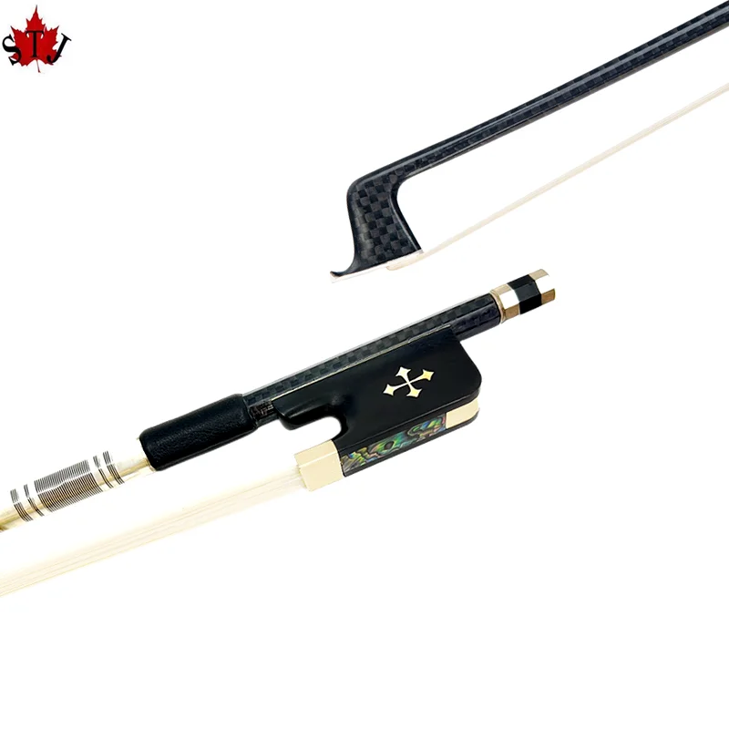 1pcs New light black plaid Grid carbon Fiber round Stick4/4 cello bow,Siberian horsetail horsehair,cello parts accessories
