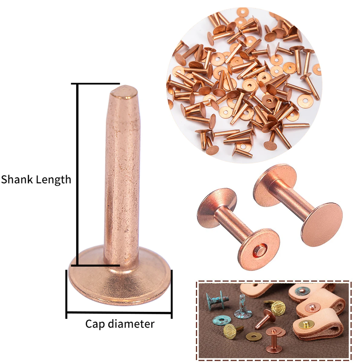 WUTA High Quality Leather Copper Rivets and Burrs,Solid Brass Rivets Studs  Permanent Tack Fasteners Craft,Belts,Halters,Bridles - AliExpress