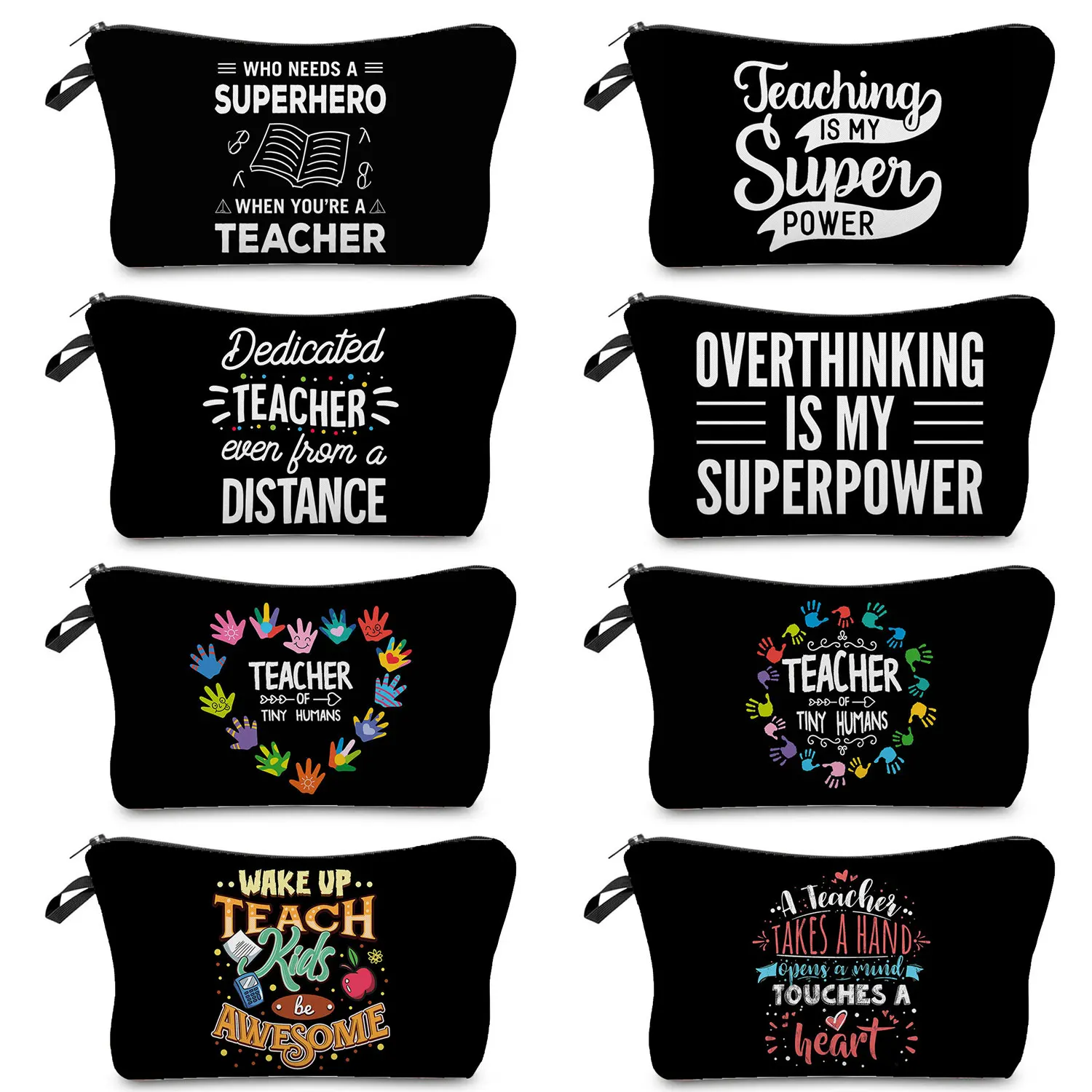 

Heat Transfer Blessed Teacher Portable Cosmetic Bag Zipper Best Gift Beauty Case Female Makeup Pouch Purse Travel Pencil Bags