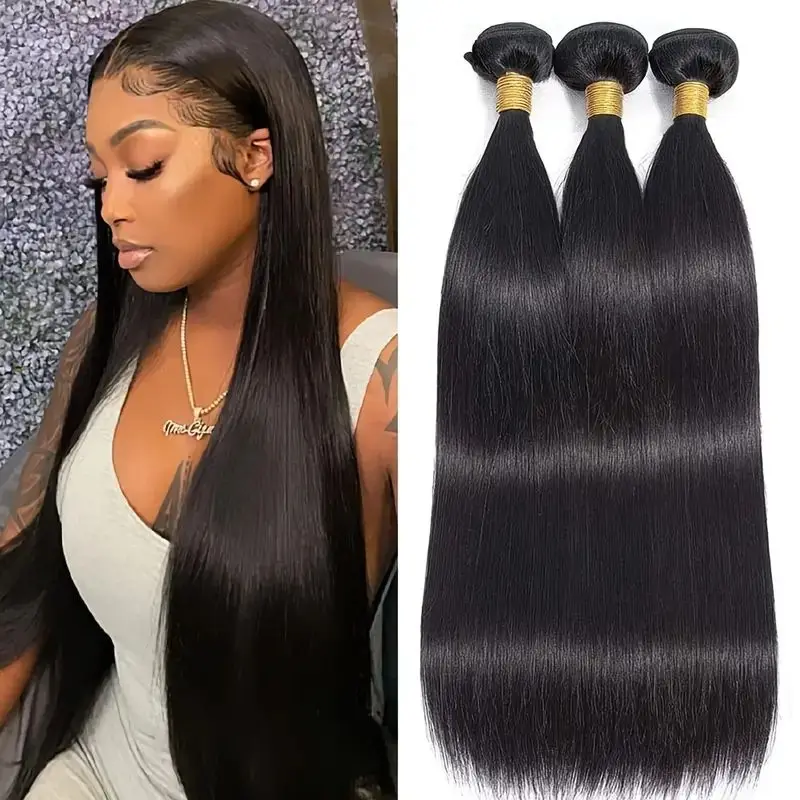 

3pcs Brazilian Straight Human Hair Bundles Natural Black Color Weaving Hair Extensions for Women Raw and Straight Hair Bundles