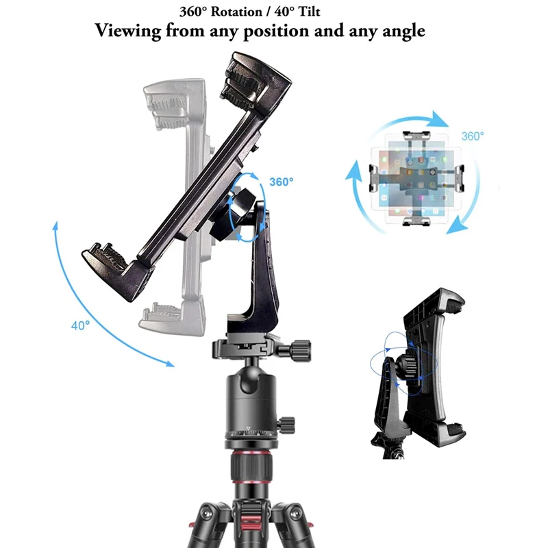 Universal Tablet Telefone Tripé Mount Tilt Ajustar 360 ° Rotating Stand Holder Clip para Ipad Mini Air Pro 12.9 Xiaomi Huawei Pad Vlog - Imagem 4