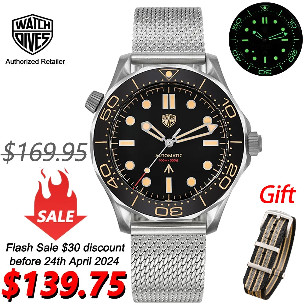 Watchdives WD007 Automatic Diver Watch NH35 Movement C3 Super Luminous Domed Sapphire Crystal Watches 007 NTTD Style Wristwatch