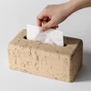 Modern Cave Stone Tissue Box Holder Living Room Contemporary Light Luxury Table Creative Beige Tissue Paper Cover INS 1