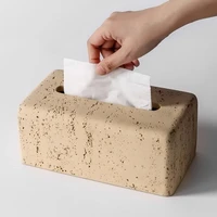Modern Cave Stone Tissue Box Holder Living Room Contemporary Light Luxury Table Creative Beige Tissue Paper Cover INS 1