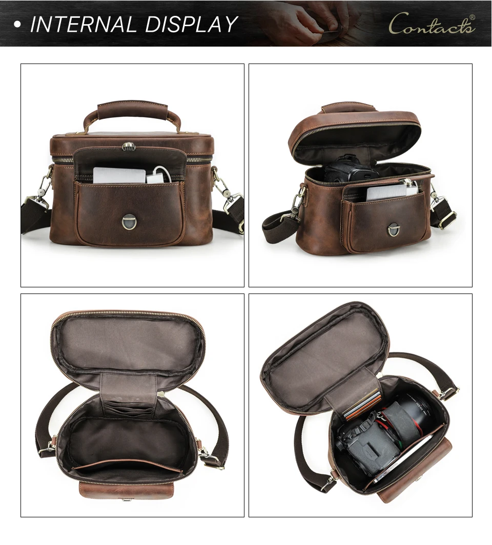 Kontakt echte Leder Männer Umhängetasche Design Luxus Kamera tasche Reise griff Tasche Handtasche Fotografie Veranstalter Tasche – Detail 14