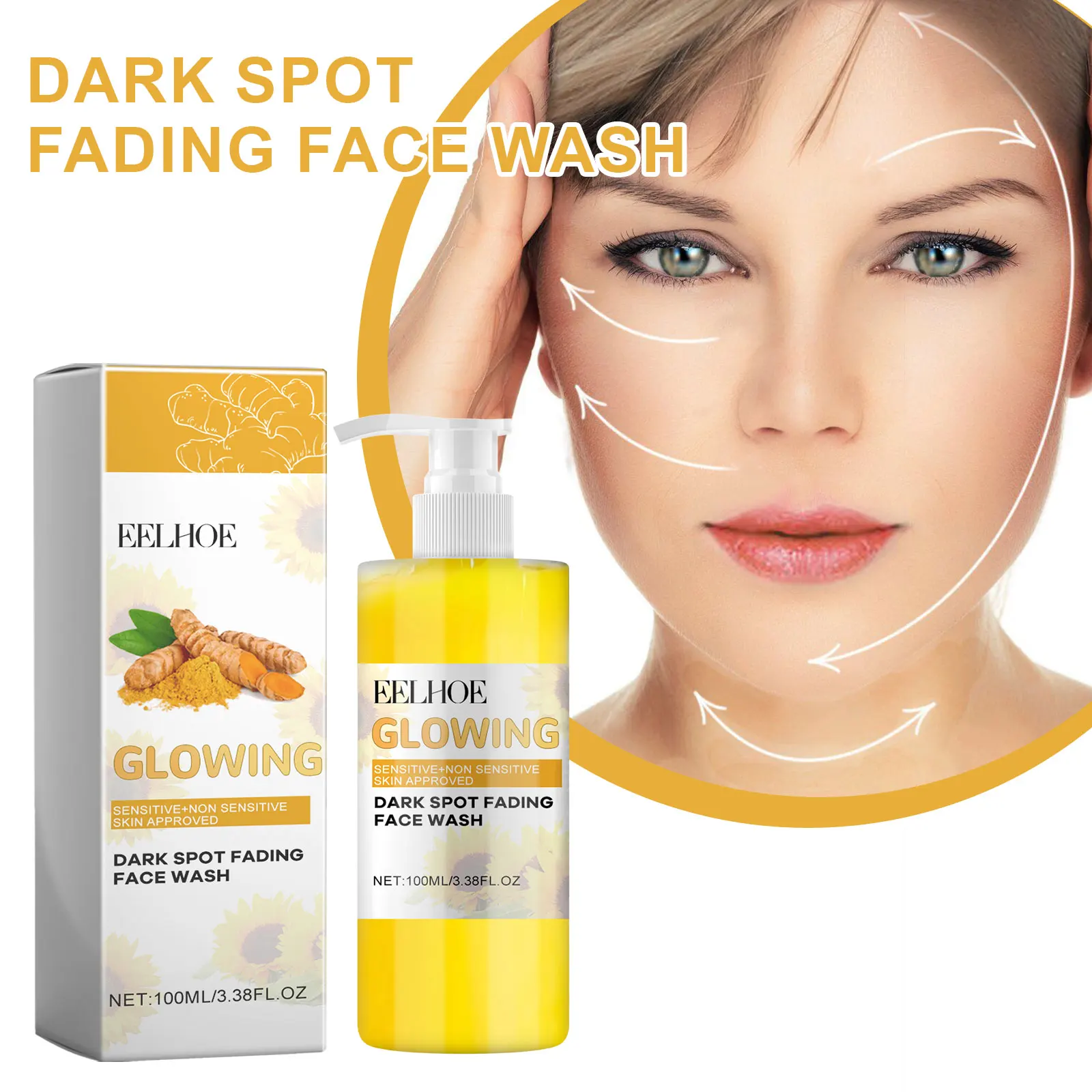 EELHOE Turmeric Face Cleansing for Firmming Skin Refine Pores Nourishing Repair Skin Face Blemishes Removal Face Cleanser 100ml 4