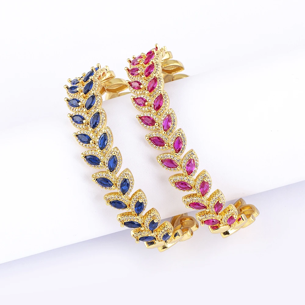 AIBEF Branch Leaf Shape Opening Adjustable Bracelet Decorative Jewelry Copper Cubic Zircon Ornaments Friend Woman Party Gift 5