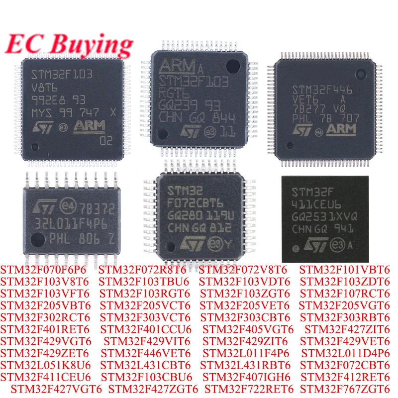 1-5pcs STM32F103V8T6 STM32F103TBU6 STM32F103ZGT6 STM32F205VCT6 STM32F446VET6 STM32L011F4P6 STM32F072CBT6 STM32F411CEU6 IC Chip