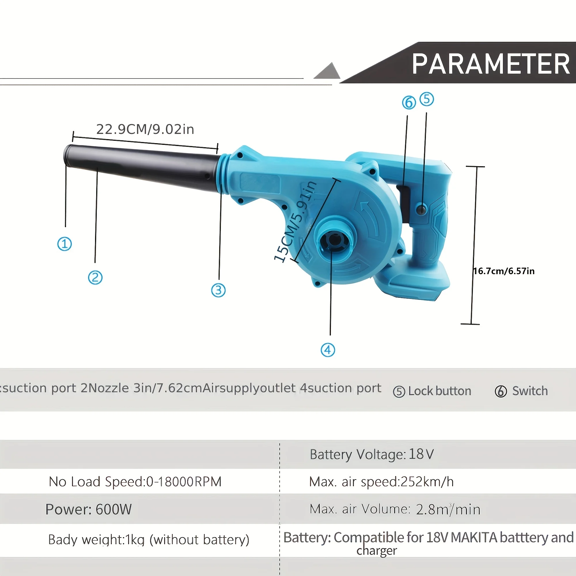 Cordless Leaf Blower Electric Air Blower Cordless Garden Tools For 18V Makita Lithium Battery 4