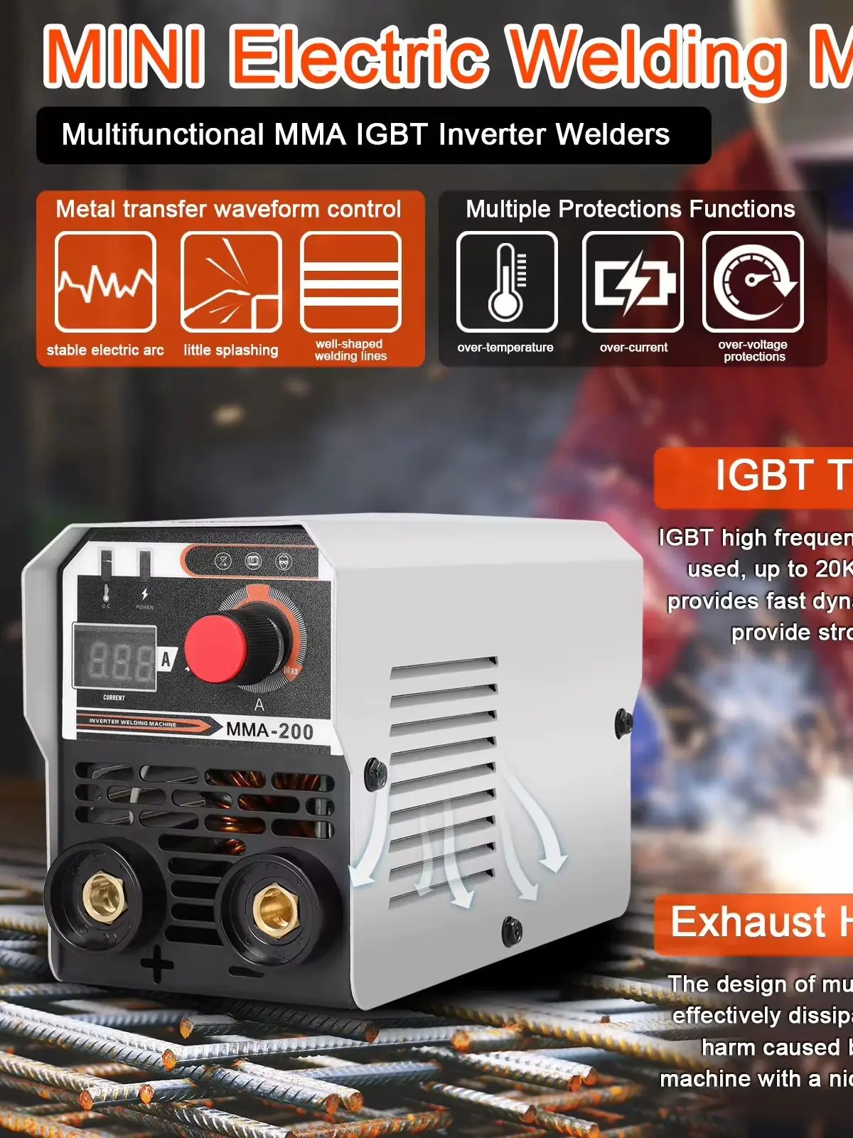 MIG MMA 120A Schweißgerät mit Schutzgas, Automatischer Drahtvorschub, Einstellbarer Strom, IGBT DC-Inverter Elektrischer Lichtbogenschweißer – Detail 2