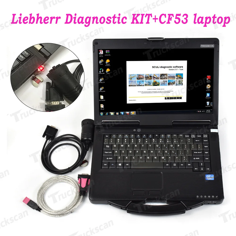 Cf53 Laptop + Kit Diagnostic Truk Ekskavator Liebherr Sculi, Kit Diagnostic Truk Derek Diagnostic Liebherr Diagnostic Scanner