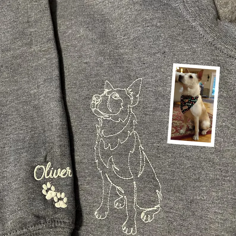 Embroidered Custom Pet Portrait From Photo SweatShirt Dog Mom Personalized Gift Cat Mom Gifts Embroidered Pet From Your Photo